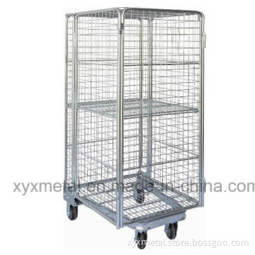 Wire Fully Sided Security Rolling Mobile Cage, Nestable Roll Container